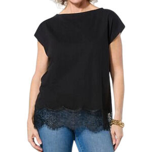 Christie Brinkley Women's Lace Dolman Tee Black - Regular